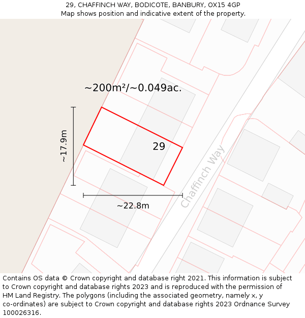 29, CHAFFINCH WAY, BODICOTE, BANBURY, OX15 4GP: Plot and title map