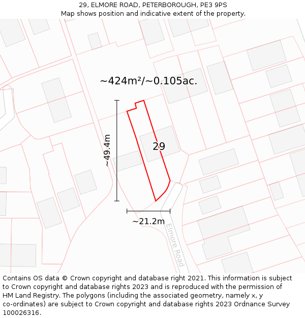 29, ELMORE ROAD, PETERBOROUGH, PE3 9PS: Plot and title map