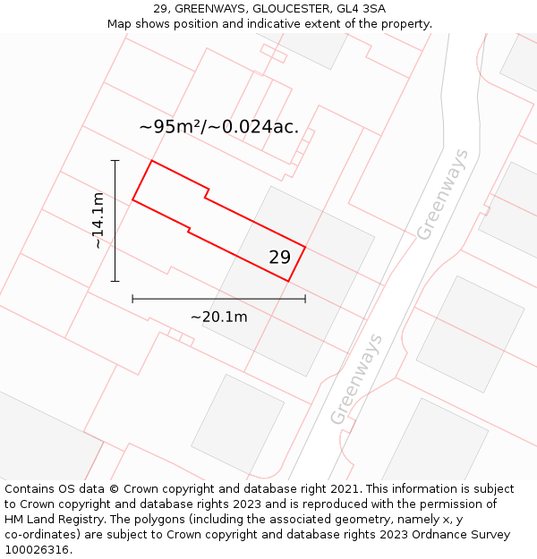 29, GREENWAYS, GLOUCESTER, GL4 3SA: Plot and title map