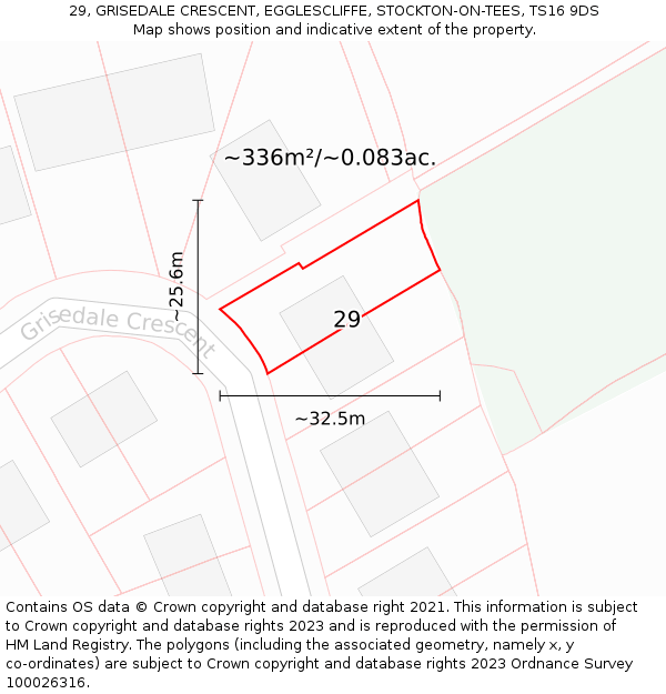 29, GRISEDALE CRESCENT, EGGLESCLIFFE, STOCKTON-ON-TEES, TS16 9DS: Plot and title map