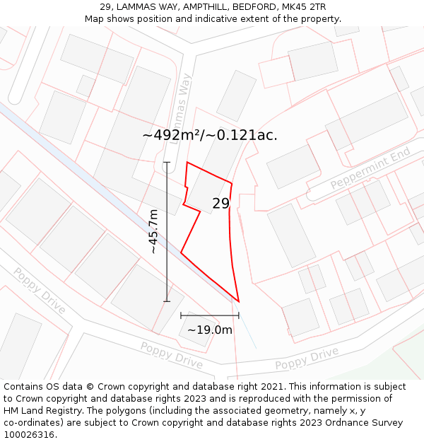 29, LAMMAS WAY, AMPTHILL, BEDFORD, MK45 2TR: Plot and title map