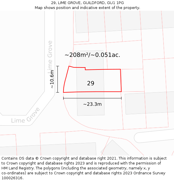 29, LIME GROVE, GUILDFORD, GU1 1PG: Plot and title map