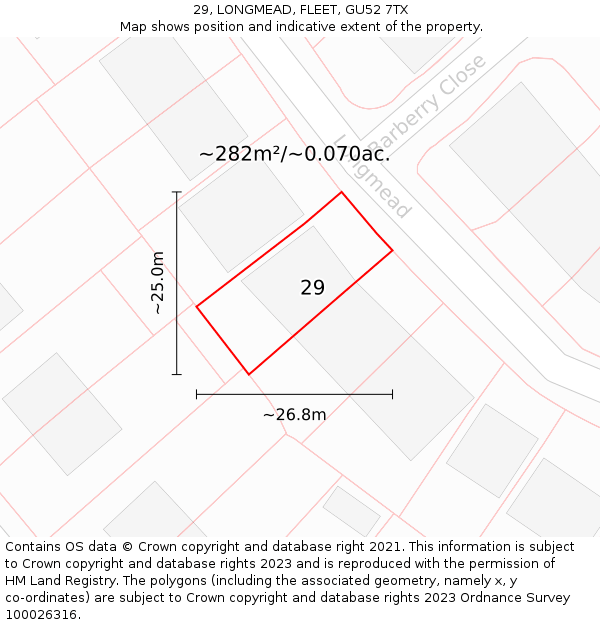 29, LONGMEAD, FLEET, GU52 7TX: Plot and title map