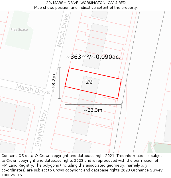 29, MARSH DRIVE, WORKINGTON, CA14 3FD: Plot and title map