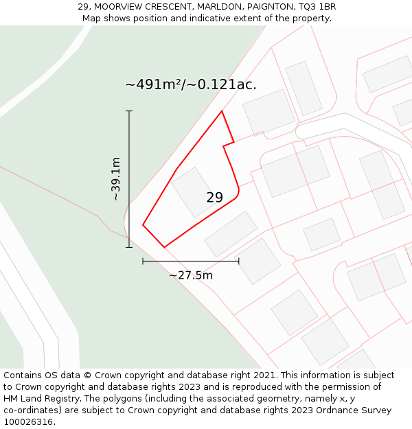 29, MOORVIEW CRESCENT, MARLDON, PAIGNTON, TQ3 1BR: Plot and title map
