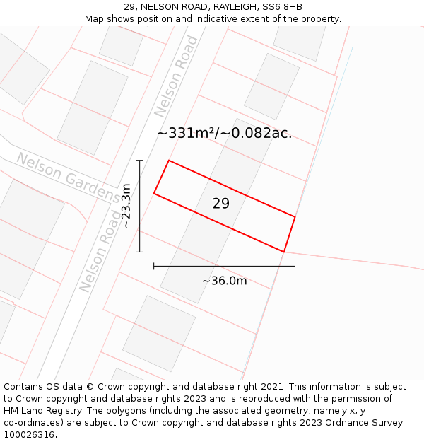 29, NELSON ROAD, RAYLEIGH, SS6 8HB: Plot and title map