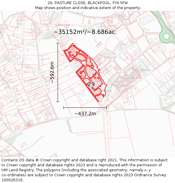 29, PASTURE CLOSE, BLACKPOOL, FY4 5FW: Plot and title map