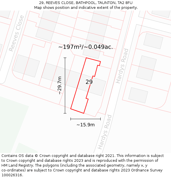 29, REEVES CLOSE, BATHPOOL, TAUNTON, TA2 8FU: Plot and title map