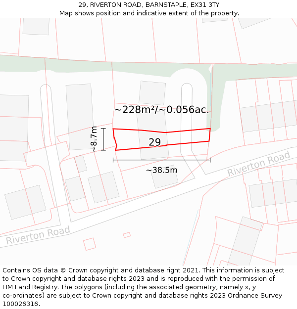 29, RIVERTON ROAD, BARNSTAPLE, EX31 3TY: Plot and title map