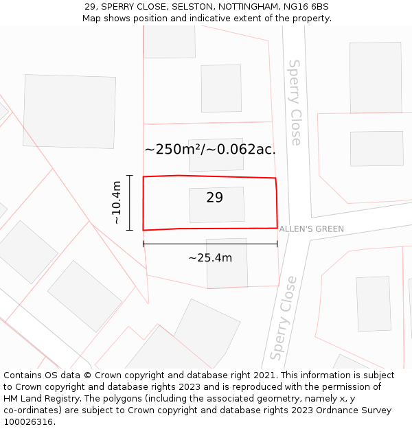 29, SPERRY CLOSE, SELSTON, NOTTINGHAM, NG16 6BS: Plot and title map