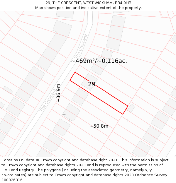 29, THE CRESCENT, WEST WICKHAM, BR4 0HB: Plot and title map