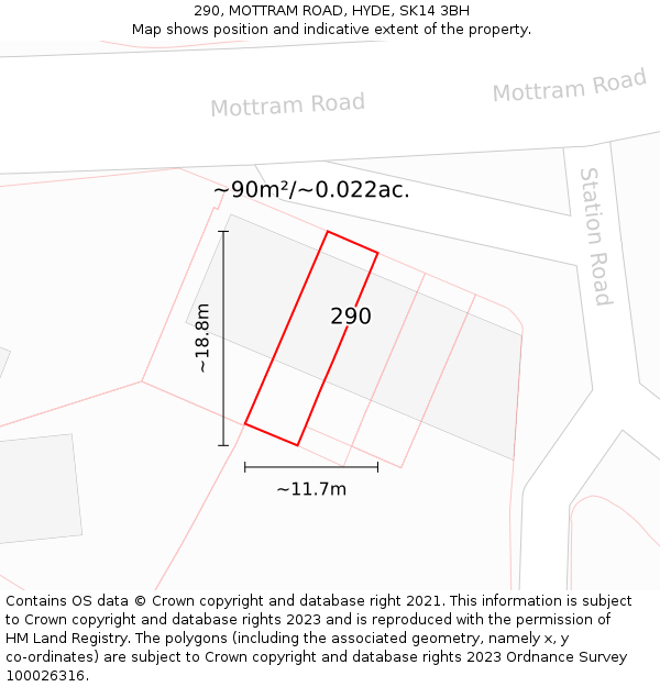 290, MOTTRAM ROAD, HYDE, SK14 3BH: Plot and title map