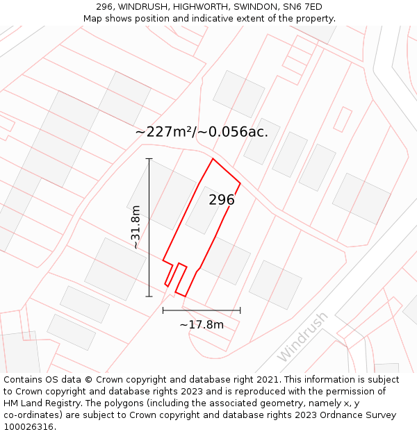 296, WINDRUSH, HIGHWORTH, SWINDON, SN6 7ED: Plot and title map