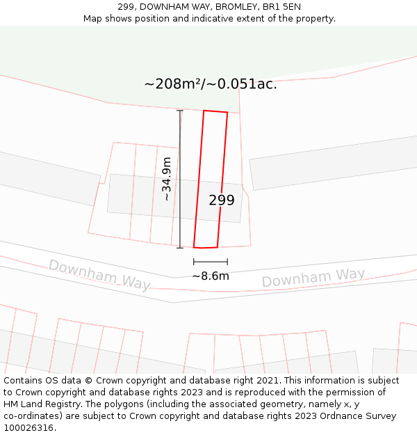 299, DOWNHAM WAY, BROMLEY, BR1 5EN: Plot and title map