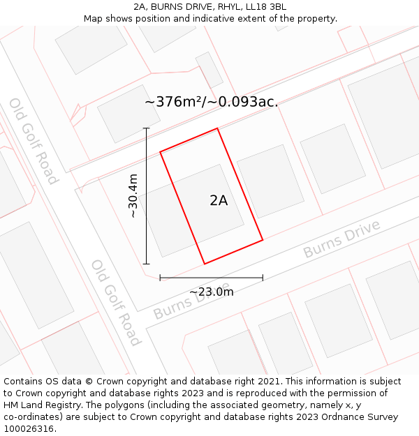 2A, BURNS DRIVE, RHYL, LL18 3BL: Plot and title map