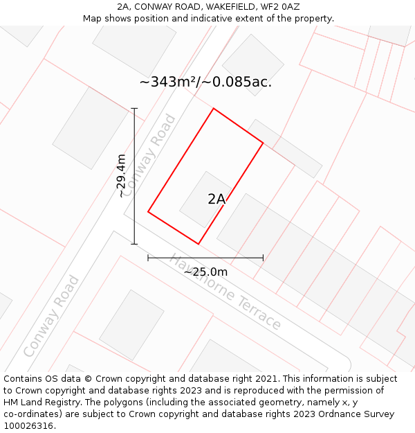 2A, CONWAY ROAD, WAKEFIELD, WF2 0AZ: Plot and title map