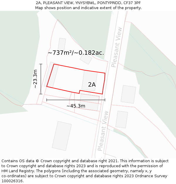 2A, PLEASANT VIEW, YNYSYBWL, PONTYPRIDD, CF37 3PF: Plot and title map