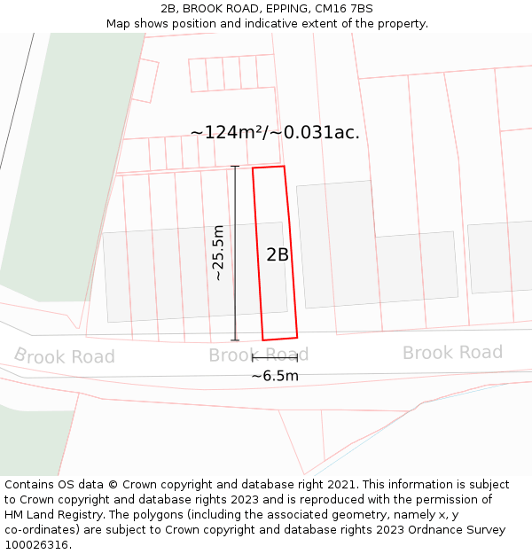 2B, BROOK ROAD, EPPING, CM16 7BS: Plot and title map