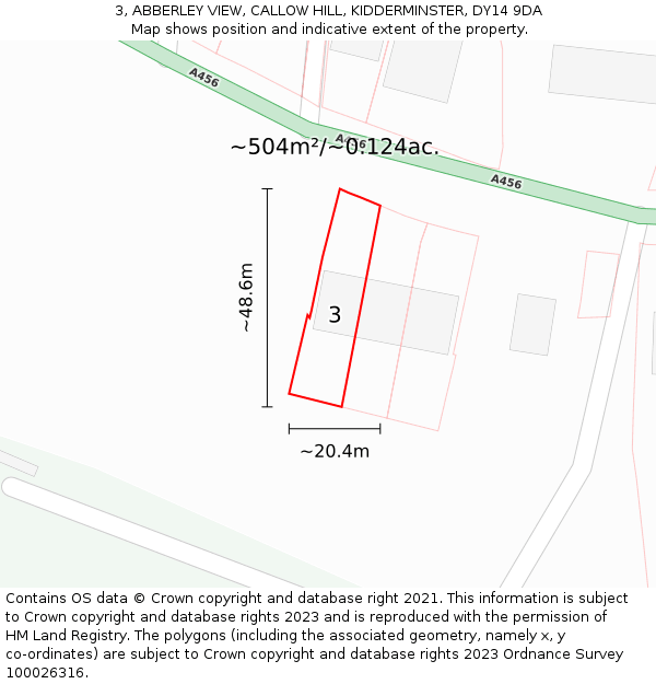 3, ABBERLEY VIEW, CALLOW HILL, KIDDERMINSTER, DY14 9DA: Plot and title map