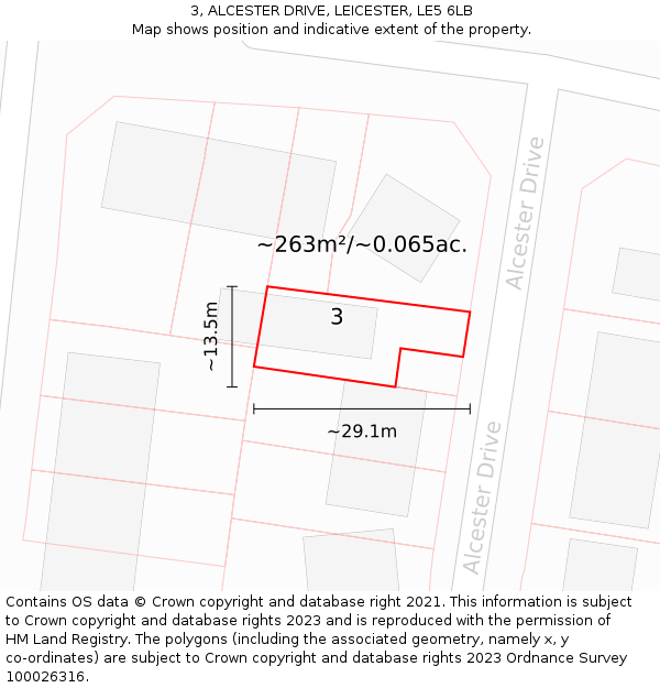 3, ALCESTER DRIVE, LEICESTER, LE5 6LB: Plot and title map