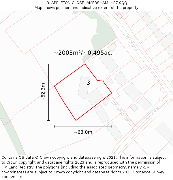3, APPLETON CLOSE, AMERSHAM, HP7 9QQ: Plot and title map