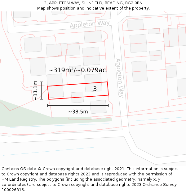 3, APPLETON WAY, SHINFIELD, READING, RG2 9RN: Plot and title map