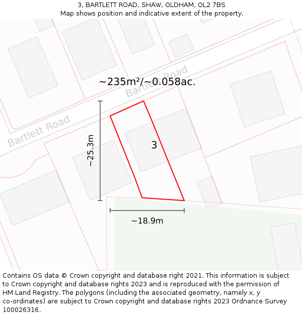 3, BARTLETT ROAD, SHAW, OLDHAM, OL2 7BS: Plot and title map