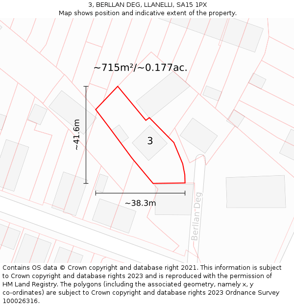 3, BERLLAN DEG, LLANELLI, SA15 1PX: Plot and title map