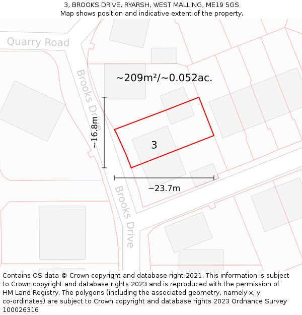 3, BROOKS DRIVE, RYARSH, WEST MALLING, ME19 5GS: Plot and title map