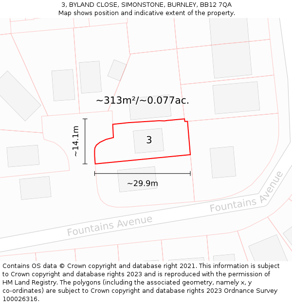 3, BYLAND CLOSE, SIMONSTONE, BURNLEY, BB12 7QA: Plot and title map