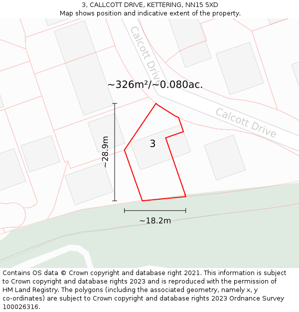 3, CALLCOTT DRIVE, KETTERING, NN15 5XD: Plot and title map