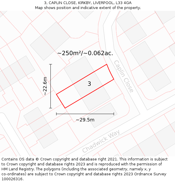 3, CAPLIN CLOSE, KIRKBY, LIVERPOOL, L33 4GA: Plot and title map