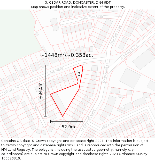 3, CEDAR ROAD, DONCASTER, DN4 9DT: Plot and title map