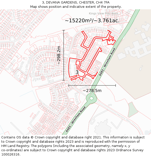 3, DEVANA GARDENS, CHESTER, CH4 7FA: Plot and title map