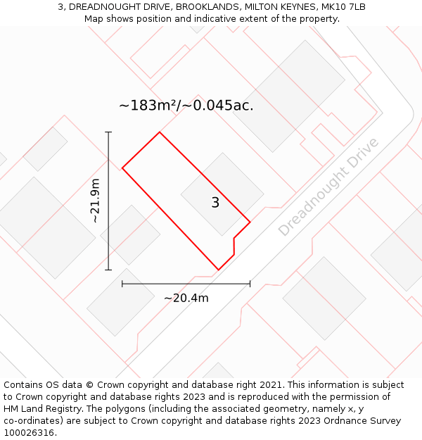 3, DREADNOUGHT DRIVE, BROOKLANDS, MILTON KEYNES, MK10 7LB: Plot and title map