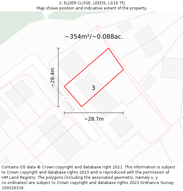 3, ELDER CLOSE, LEEDS, LS16 7FJ: Plot and title map