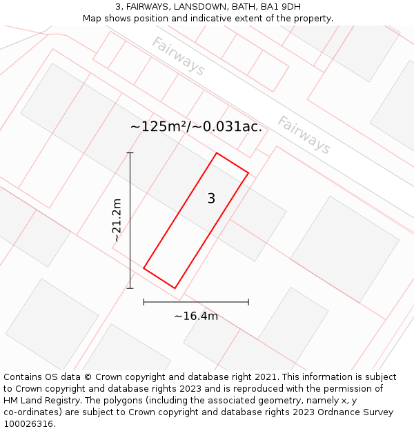 3, FAIRWAYS, LANSDOWN, BATH, BA1 9DH: Plot and title map