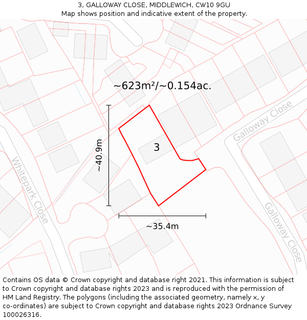 3, GALLOWAY CLOSE, MIDDLEWICH, CW10 9GU: Plot and title map