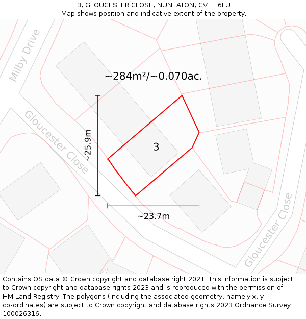 3, GLOUCESTER CLOSE, NUNEATON, CV11 6FU: Plot and title map