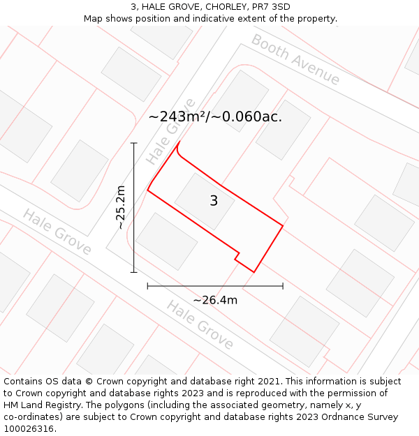 3, HALE GROVE, CHORLEY, PR7 3SD: Plot and title map