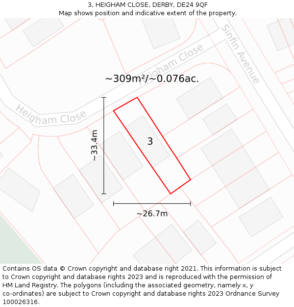 3, HEIGHAM CLOSE, DERBY, DE24 9QF: Plot and title map