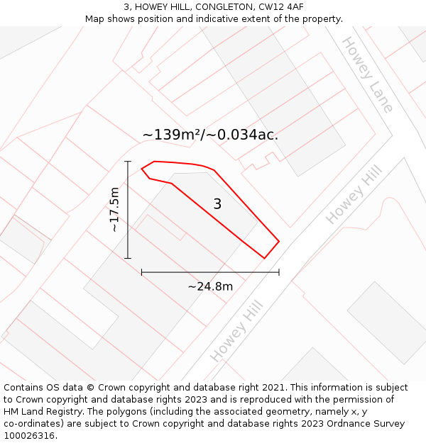 3, HOWEY HILL, CONGLETON, CW12 4AF: Plot and title map