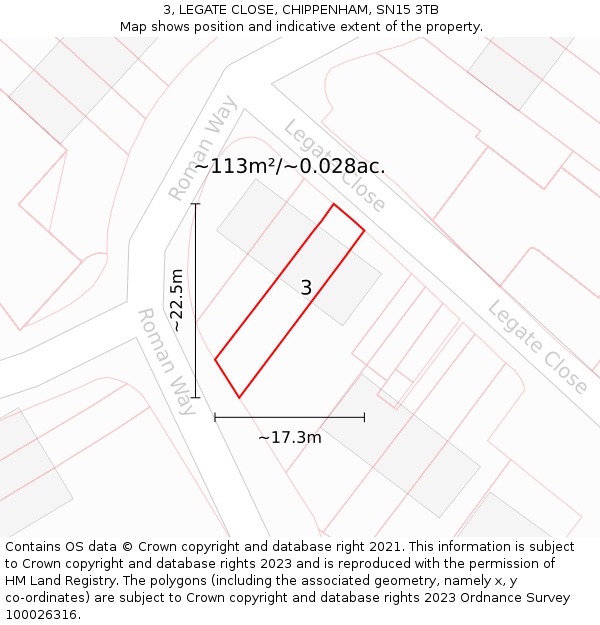 3, LEGATE CLOSE, CHIPPENHAM, SN15 3TB: Plot and title map