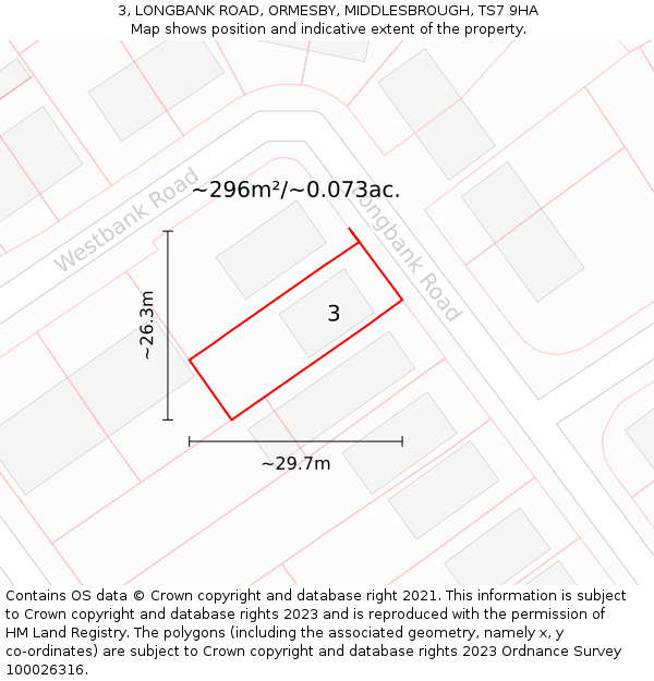3, LONGBANK ROAD, ORMESBY, MIDDLESBROUGH, TS7 9HA: Plot and title map