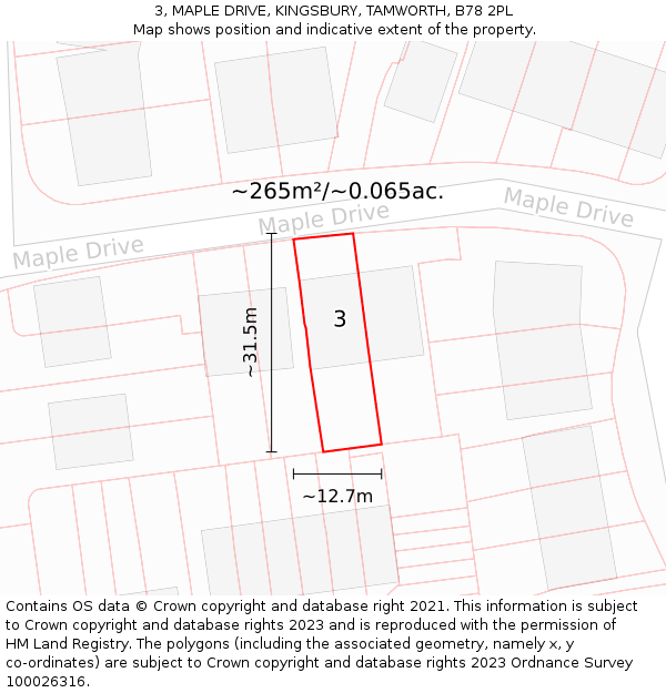 3, MAPLE DRIVE, KINGSBURY, TAMWORTH, B78 2PL: Plot and title map