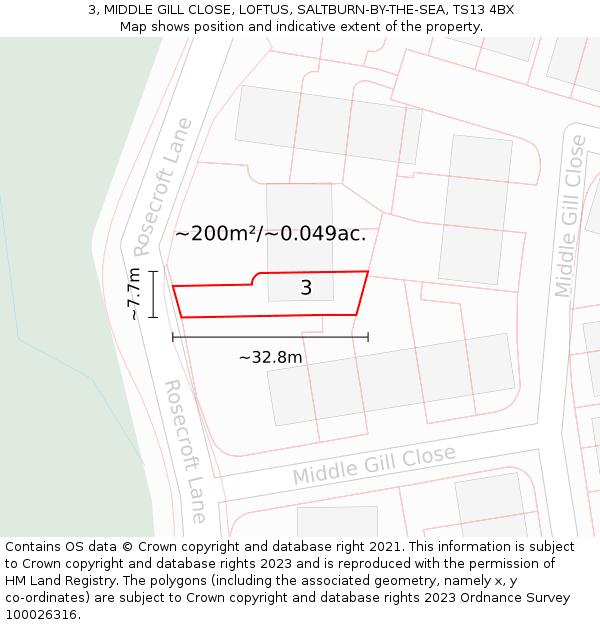 3, MIDDLE GILL CLOSE, LOFTUS, SALTBURN-BY-THE-SEA, TS13 4BX: Plot and title map