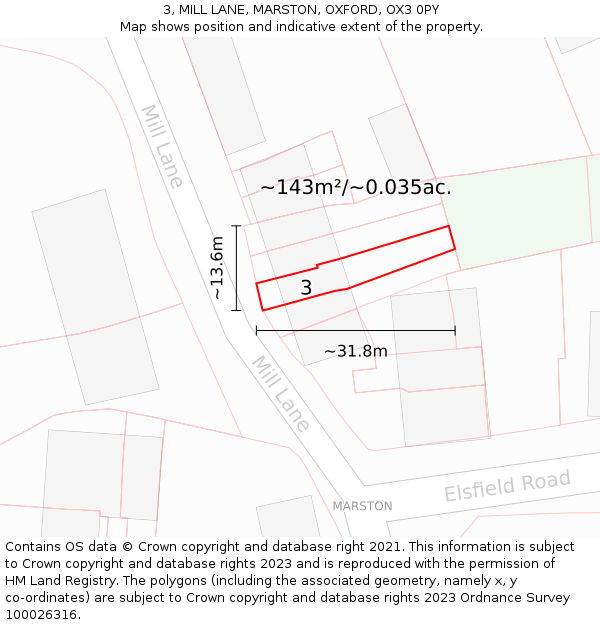 3, MILL LANE, MARSTON, OXFORD, OX3 0PY: Plot and title map