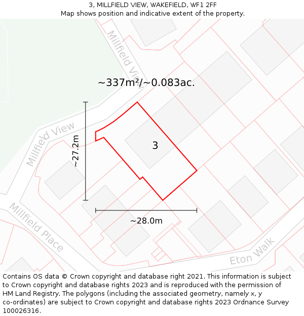 3, MILLFIELD VIEW, WAKEFIELD, WF1 2FF: Plot and title map