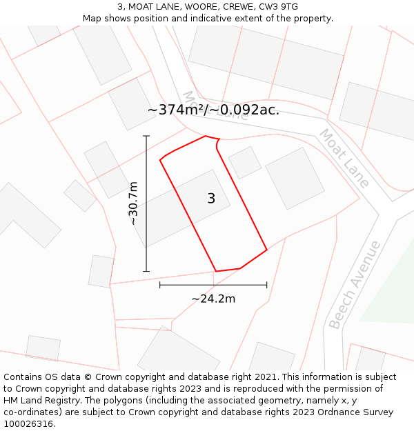 3, MOAT LANE, WOORE, CREWE, CW3 9TG: Plot and title map