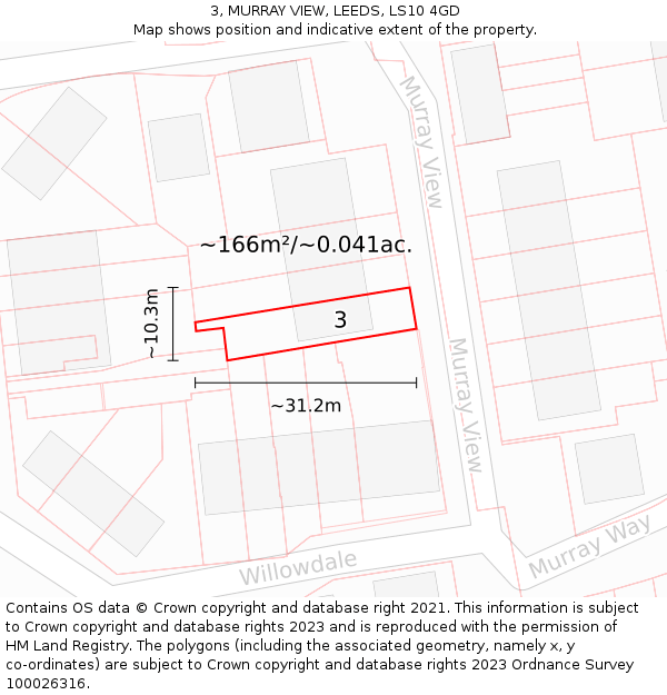 3, MURRAY VIEW, LEEDS, LS10 4GD: Plot and title map